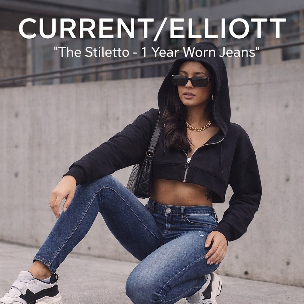 Current/Elliott The Stiletto Skinny Jeans Size 26 1 Year Worn Blue Denim